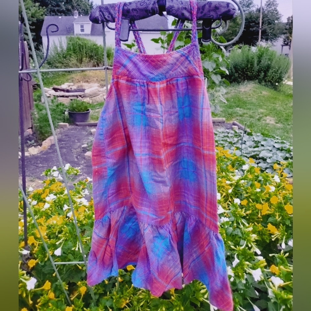 🎀 3/$20 VTG Plaid Dress Double Braided Cross Straps Girls Sz L 14-16 Gap Kids